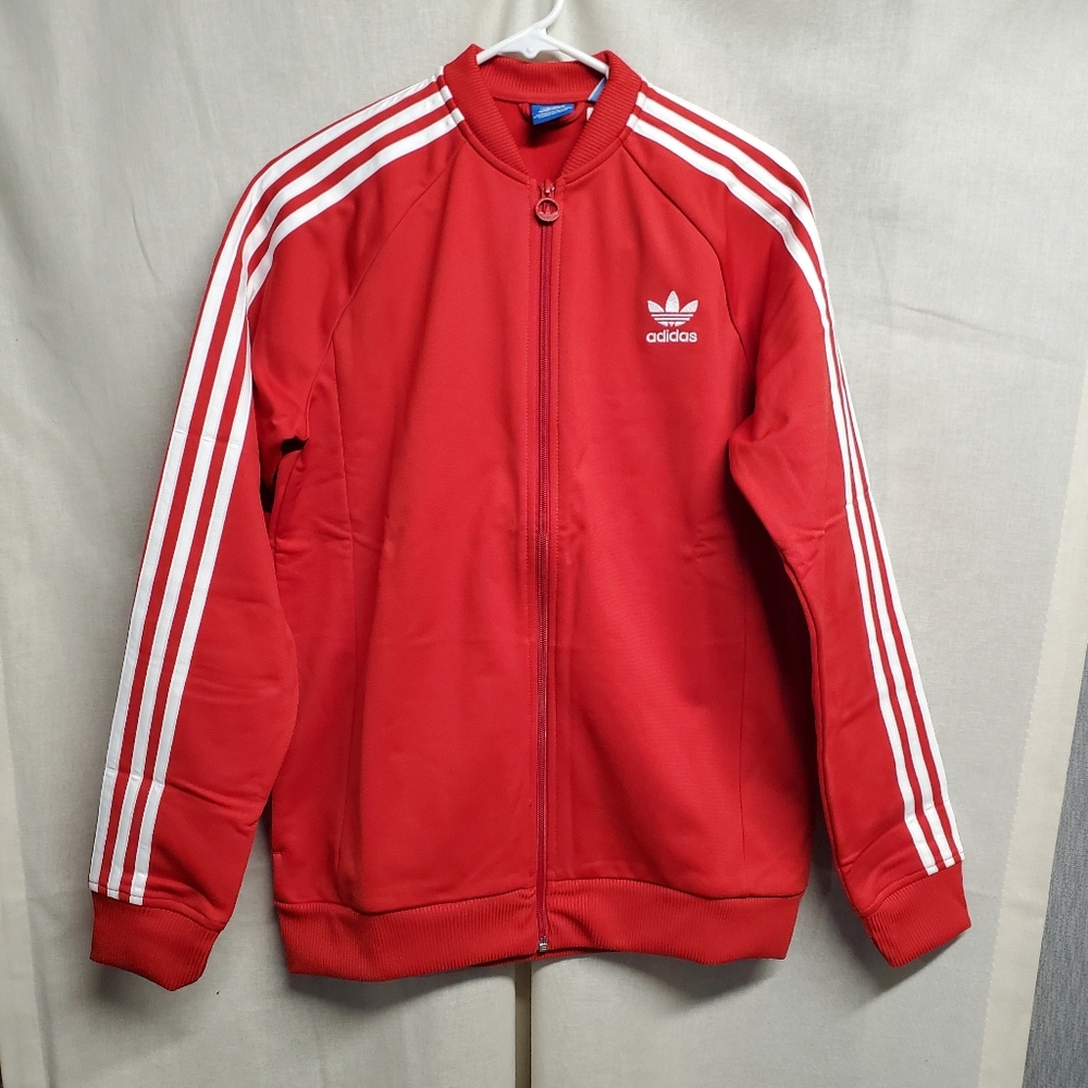 adidas Red Track Jacket with White Stripes